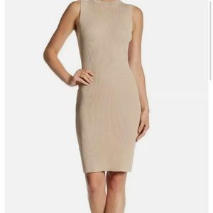 Tart Taya Dress XS Tan Ribbed Bodycon Mockneck  Sleeveless
